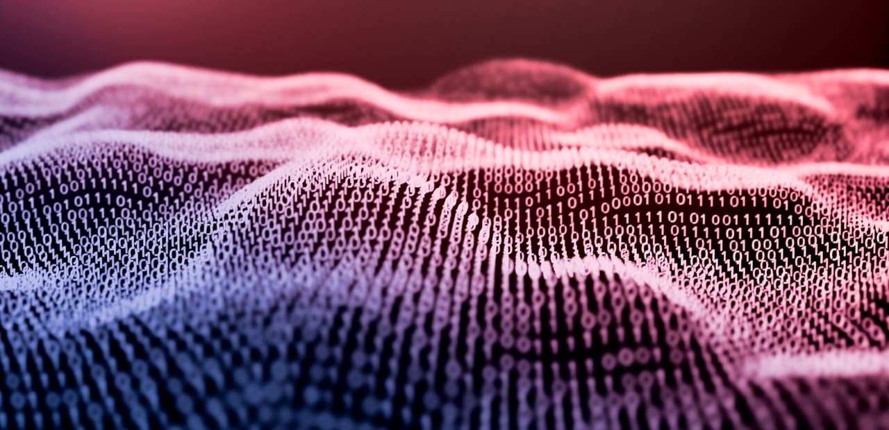 Binary data waves symbolize markets reaching new highs, driven by strong tech performance despite an uncertain economic backdrop.