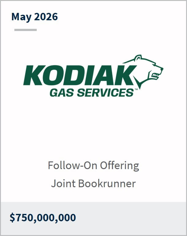 May 2026 Kodiak Gas Services Follow-On Offering Joint Bookrunner $750,000,000