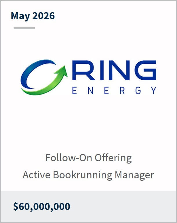 May 2026 Ring Energy Follow-On Offering Active Bookrunning Manager $60,000,000