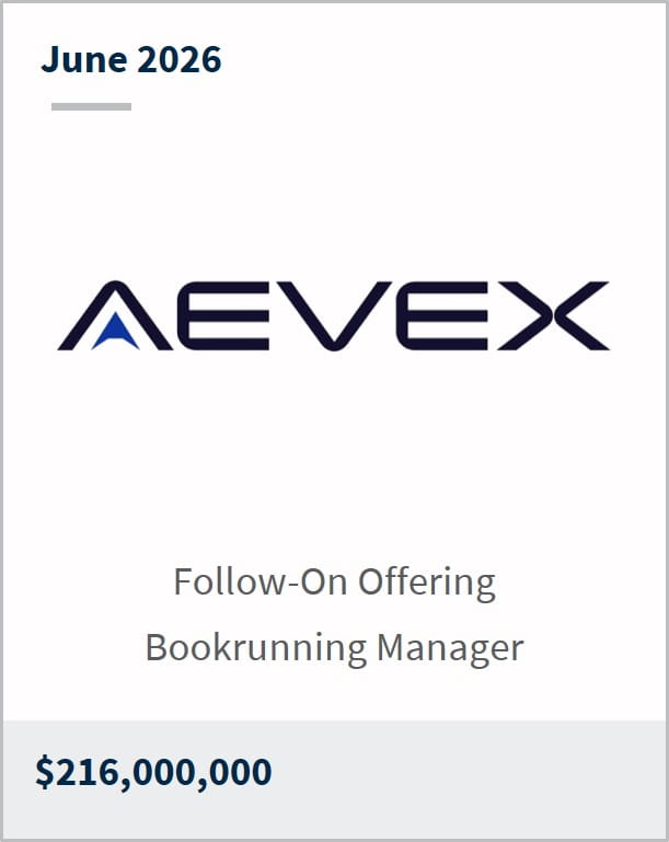 June 2026 AEVEX Follow-On Offering Bookrunning Manager $216,000,000