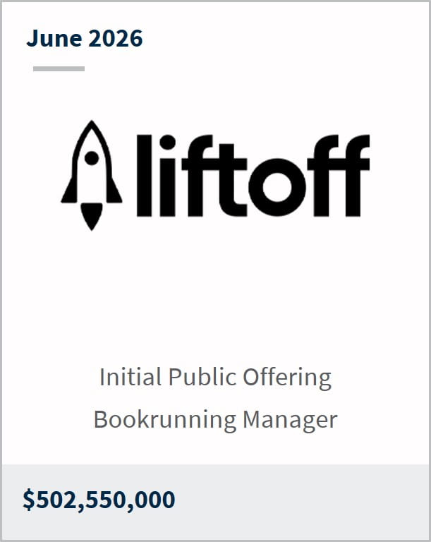 June 2026 Liftoff Initial Public Offering Bookrunning Manager $502,550,000