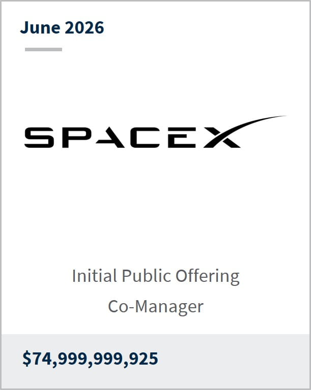 June 2026 SpaceX Initial Public Offering Co-Manager $74,999,999,925