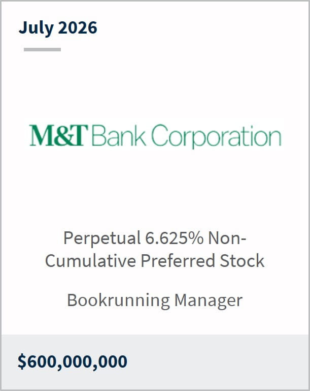 July 2026 M&T Bank Corporation Perpetual 6.625% Non-Cumulative Preferred Stock Bookrunning Manager $600,000,000