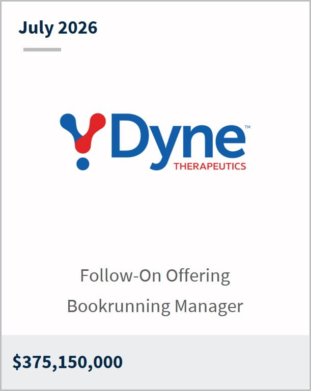 July 2026 Dyne Therapeutics Follow-On Offering Bookrunning Manager $375,150,000