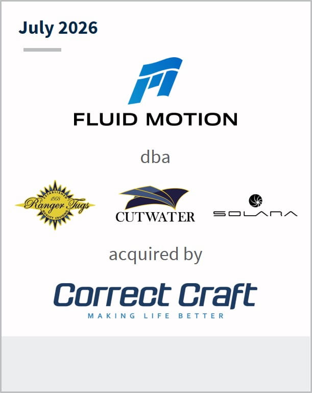 July 2026 Fluid Motion dba Ranger Tugs Cutwater Solara acquired by Correct Craft Making Life Better